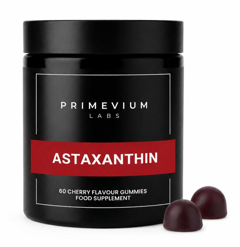 NAD+ RESVERATROL Primevium Labs NAD+ gummies jar styled against a clean, neutral wellness background.